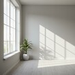 © AoiHikari - Bright Minimalist Room with Potted Plant and Sunlight