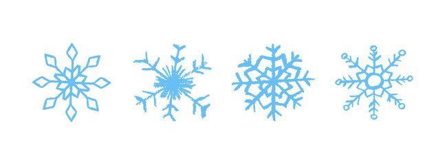 Wall Mural - christmas snowflake set with wax, blue crayon or charcoal texture. quirky chalkboard style, perfect 