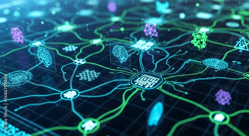 Close-up of a router or internet hub with glowing data flow lines and ...