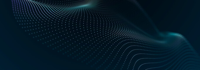 Wall Mural - Digital landscape with dots and lines. Cyberspace grid. Background concept for your design. 3d