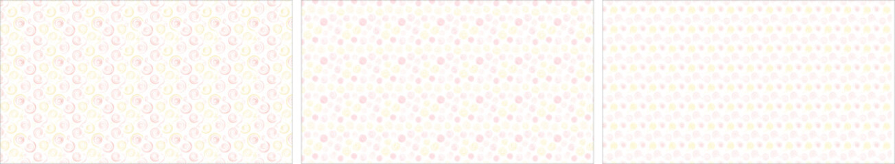 A playful and light seamless pattern of hand-drawn abstract line art, featuring delicate loops and swirls in a soft pastel yellow and blush pink on a white background.