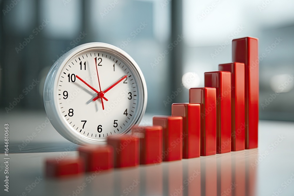 Time Graph Clock In Clock and red bar graph on a table Stock Photo | Adobe Stock
