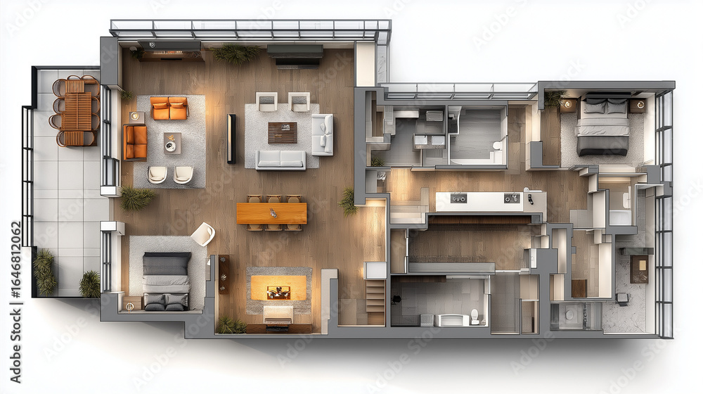 Luxury Penthouse 2D Floor Plan with Glass Balcony Stock Photo | Adobe Stock - Luxury Penthouse With Glass Floor