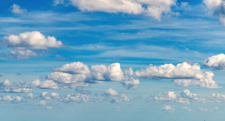 Wall Mural - Skyscape and cloudscape. Sky with clouds. Cloudy skyscape background. Cloudscape sky background. Cloud in the sky. Background with cloud. Gloomy sky with overcast clouds. Blue expanse