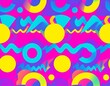 © Ryan - Vibrant geometric pattern with circles, waves, and zigzags in pink, blue, and yellow.