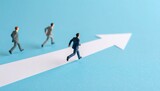 ミニチュア　ビジネス　男性　人物　矢印　走る　目標　未来　上昇　上がる　伸びる　サラリーマン　AI