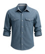© studioworkstock - Cotton chambray shirt with roll-up sleeves and snap buttons in medium blue