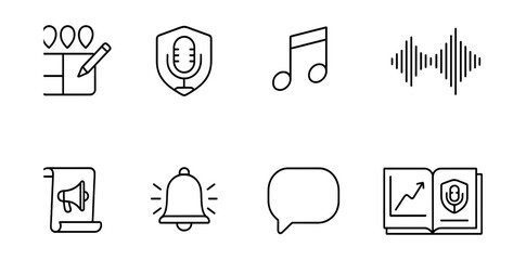 Wall Mural - communication and media line icon set. audio, music, digital icons collection