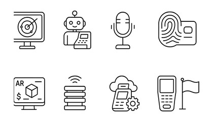 Wall Mural - Technology and security line icon set. digital, ai, biometric icons outline collection