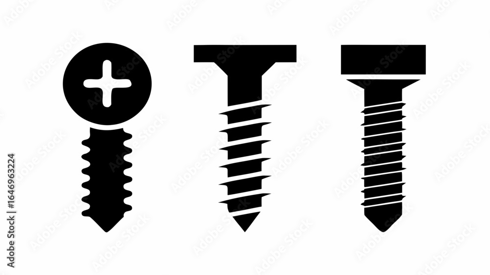 Screw Front Design Illustration of three different types of screws with varying head ...