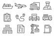 © Александр Михайлюк - Shipping Icons Set. Line style icons of shipping and transport: container ship icon, cargo plane, intermodal icon, customs