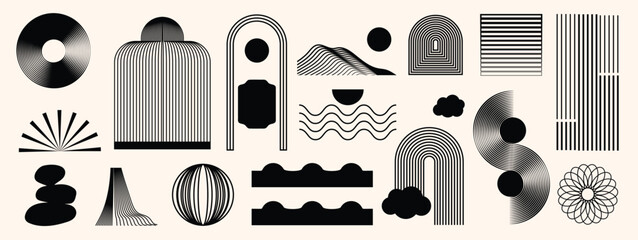 Canvas Print - abstract minimal element mid century vector set. aesthetic contemporary stripe line art, vintage geo
