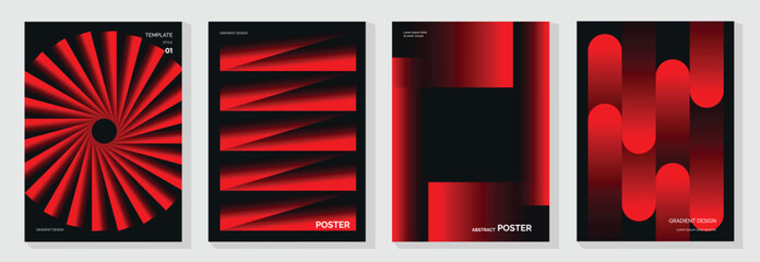 Wall Mural - Modern gradient poster on dark background vector set. Cover template with red perspective geometric shapes different. Modern Design for wall art, flyers, brochures, covers and web banners.