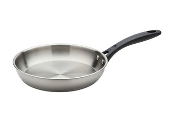 Silver metal frying pan cookware isolated on transparent background for culinary and kitchen use