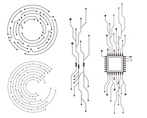 Wall Mural - Circuit board circle line dots connection. Motherboard electronic technology data, electrical board, cpu. Innovative Electronic Network. Technology background, design elements 