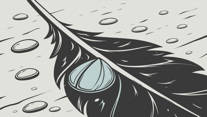 Feather with water drops vector illustration for graphic design and artistic projects and creative designs use 100