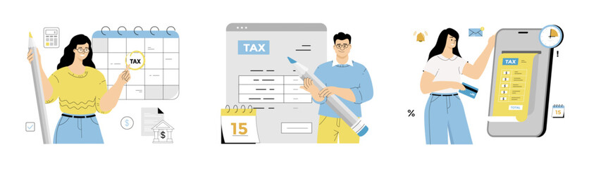 Wall Mural - Paying tax online. Electronic wallet, online transfers and transactions. Flat vector illustration isolated on white background.	

