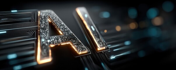 Wall Mural - futuristic glowing ai lettering surrounded by digital circuits and abstract lights