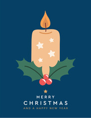 Wall Mural - christmas greeting card with candle vector illustration