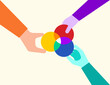 © Nanzeeba Ibnat - Three hand holding merge of three circle, company equity merge teamwork concept illustration