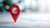 Red location pin icon placed on a map background, symbolizing navigation and direction, representing travel and exploration in a digital context

