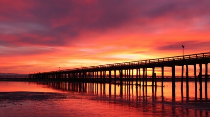 Wall Mural - serene sunset view over a tranquil pier reflecting vibrant colors on the water's surface