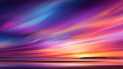 Wall Mural - vibrant sunset over a calm sea with colorful clouds reflecting on the water, creating a serene atmos