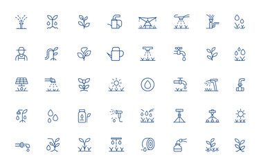 minimalist irrigation icon pack featuring editable vector stroke designs for farm, growth, agricultu