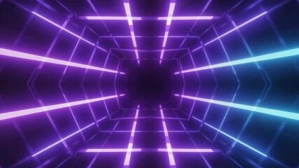 Wall Mural - glowing neon lights are forming a futuristic tunnel with a hexagonal structure, creating a mesmerizi
