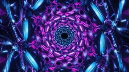 Wall Mural - Purple and blue lights are glowing and creating a futuristic kaleidoscope pattern that forms a mesmerizing tunnel effect, perfect for digital art projects