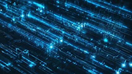 Wall Mural - futuristic printed circuit board pcb is processing binary code and data is flowing through electroni