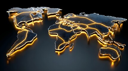 Wall Mural - Illuminated World Map with Digital Connectivity Lines and Data Flow on a Dark Background