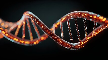 Wall Mural - Abstract Representation of DNA Helix Structure with Glowing Particles on Dark Background