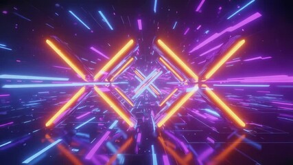 Wall Mural - orange and purple neon lights create a mesmerizing and futuristic tunnel, evoking a sense of speed a