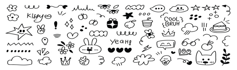 Set of cute pen line doodle element vector hand drawn