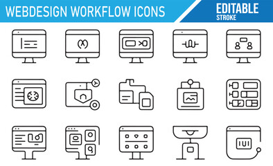 collection of editable icons for digital design process and project stages.