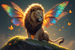 © Heru - A Luminous Lion with Butterfly Wings on a Grassy Knoll