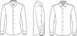 © merajul - Men’s long sleeve button up shirt front side and back view, formal apparel template, detailed clothing outline, flat vector illustration