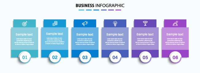 Wall Mural - infographic design business template with 6 options, steps. can be used for workflow layout, diagram