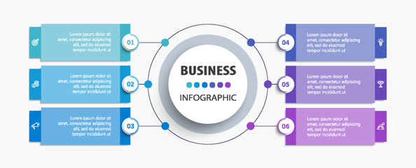 Wall Mural - infographic design business template with 6 options, steps. can be used for workflow layout, diagram
