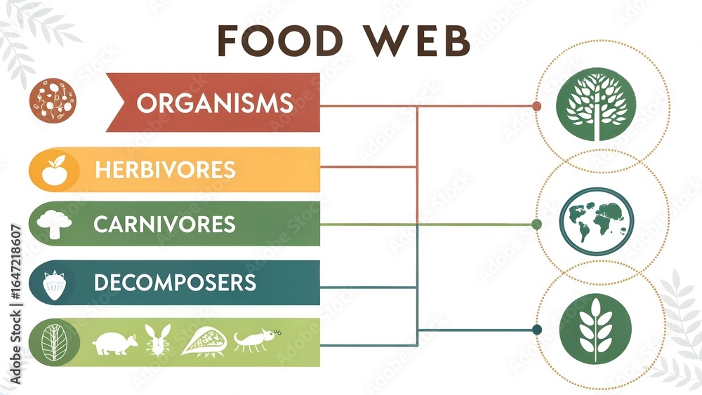 Educational Food Web Diagram Illustrating Ecosystem Interactions Stock ...