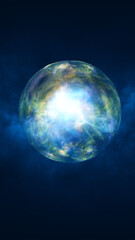 Wall Mural - glowing blue cosmic sphere radiates ethereal light against a dark starry sky