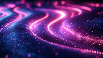 Wall Mural - Abstract Digital Waveform: Glowing Pink and Blue Particles Futuristic Design.