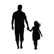 © Victuscon - Silhouette of adult and child walking hand in hand, child in dress and both with backpacks, symbolizing care, trust, and family bonding
