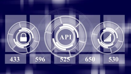 Futuristic Digital Display with API Symbol Lock Icon and Growth Chart on Blue application programming interface
