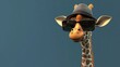 © Naknakhone - A stylish giraffe wearing sunglasses and a hat against a simple blue background, exuding a fun and playful vibe.
