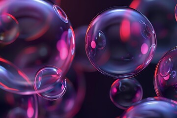 Canvas Print - Abstract Pink and Purple Neon Bubbles;  3D Rendered Glass Spheres Background