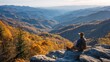 © Oleksandr - Hiking In Tennessee. Man Sitting Atop Mountain Enjoying Beautiful Autumn Scenery