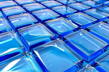 Canvas Print - Abstract Blue Glass Cubes:  Modern, Shiny,  Clean,  Geometric Background Texture