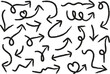 © OasisVector Studio - Hand drawn arrow set vector illustration, doodle sketch style curved and wavy arrows, playful black and white directional icons for navigation, design elements, and creative projects